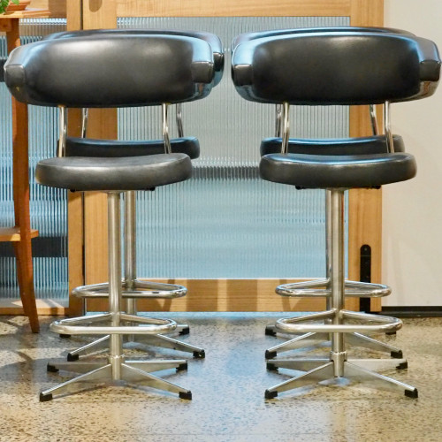 1980s Vintage Chrome & Vinyl Stools