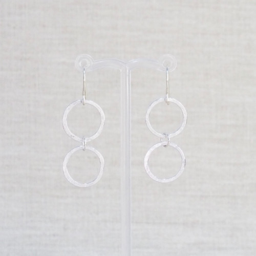 Silver Double Textured Circle Earrings