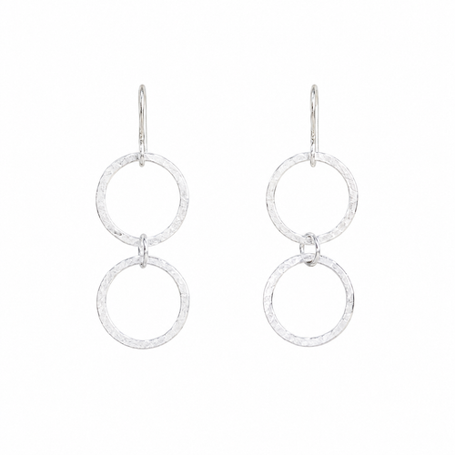 Silver Double Textured Circle Earrings