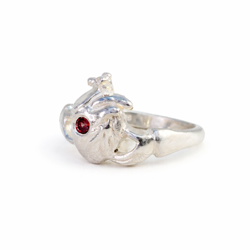 Sunset Spinel Anatomical Heart Claddagh Ring
