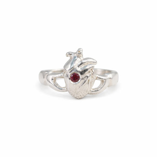 Sunset Spinel Anatomical Heart Claddagh Ring