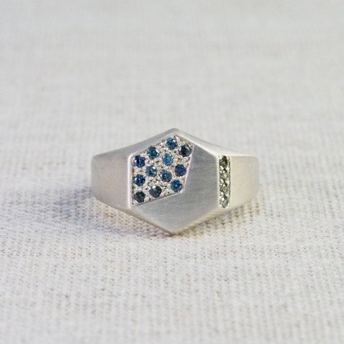 Sapphire Hexagon Signet Ring