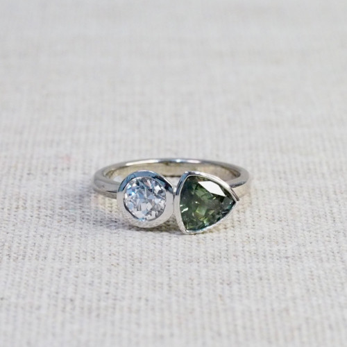Duo Ocean Sapphire & Old Cut Diamond Ring Duo Ocean Sapphire & Old Cut Diamond Ring
