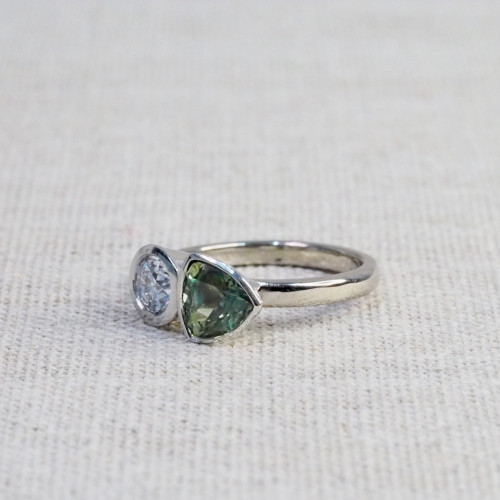 Duo Ocean Sapphire & Old Cut Diamond Ring Duo Ocean Sapphire & Old Cut Diamond Ring