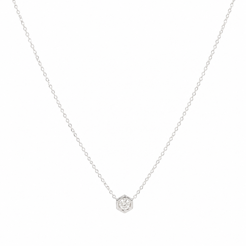 White Gold Hexagon Diamond Necklace