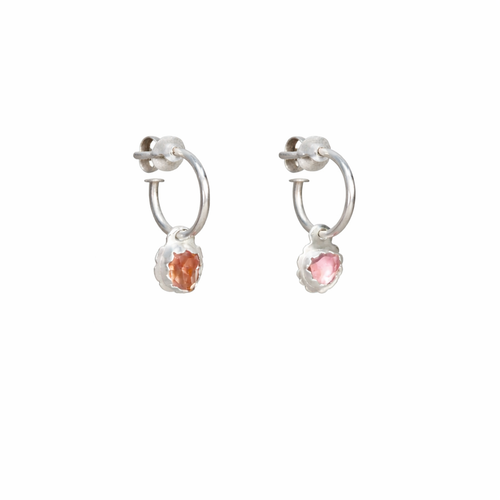 Pink Tourmaline Hoop Dangle Earrings