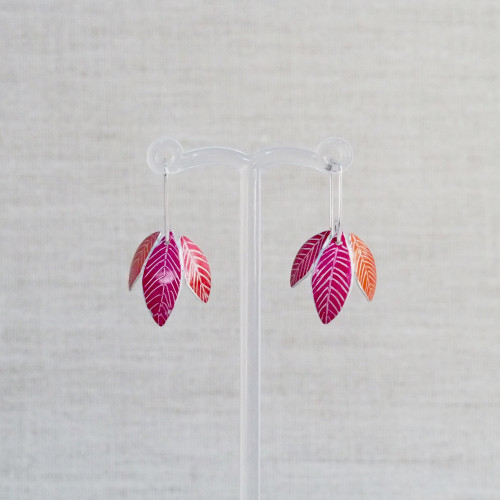 Small Red & Pink Three Leaf Earrings