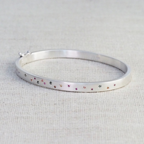 Oval Thin Multi Sapphire Bangle