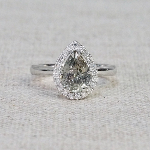 Moss Sapphire & Diamond Halo Ring