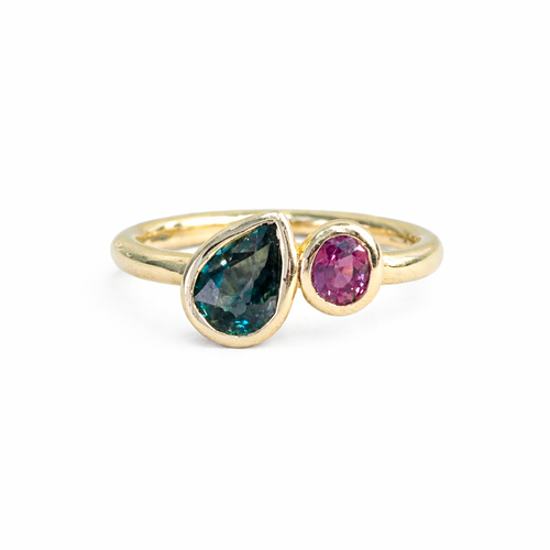 Pink and Blue Sapphire Duo Ring