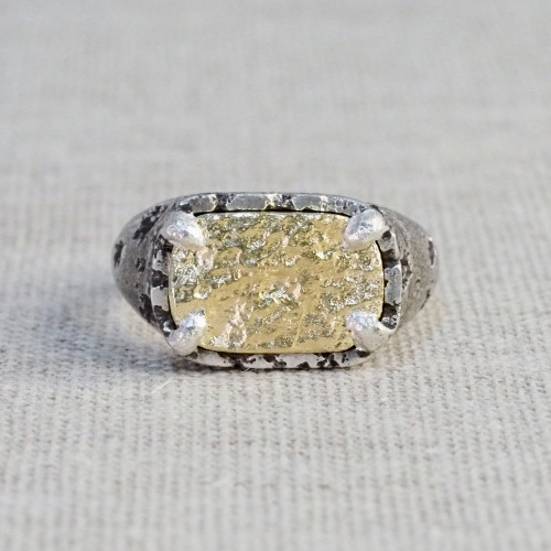 Silver & Gold Large Terra Rectangle Ring