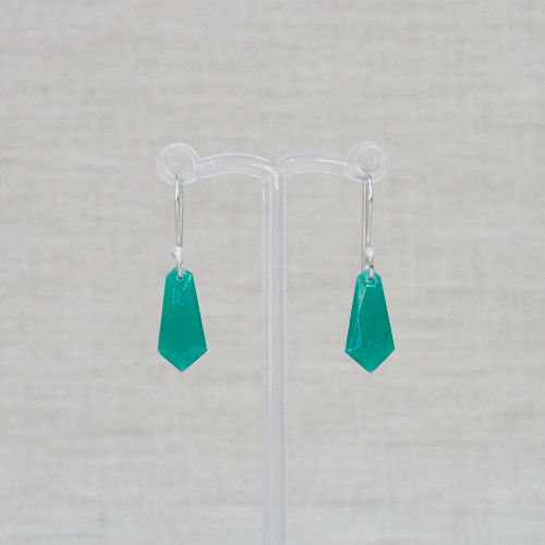 Green Glass Diamond Drop Earrings
