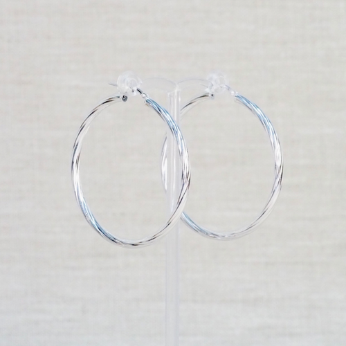 Silver Twist Large Hoop Earrings