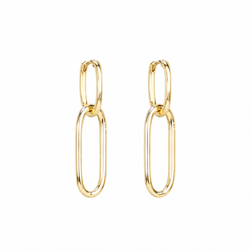 Yellow Gold Double Oval Huggie Earrings