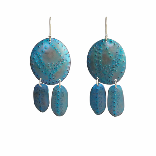 Blue & Grey Textured Titanium Earrings