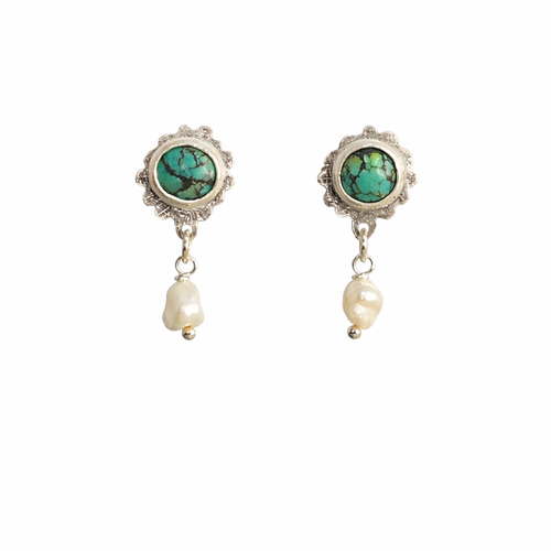 Turquoise & Pearl Cloud Stud Earrings