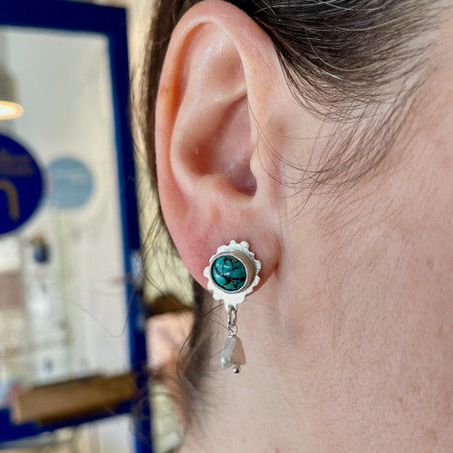 Turquoise & Pearl Cloud Stud Earrings