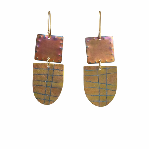 Textured Pink & Blue Titanium Earrings