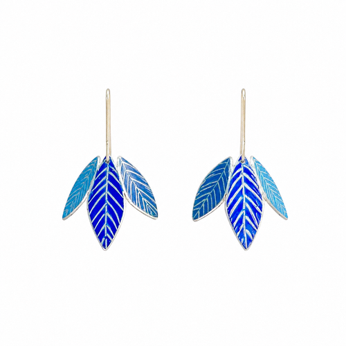 Blue Three Leaf Earrings