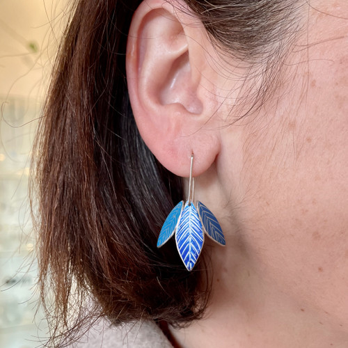 Blue Three Leaf Earrings
