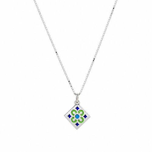 Tiny Turquoise Enamel Tile Necklace