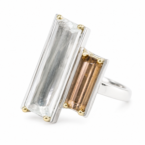 Tourmaline & Aquamarine Double  Arc Ring
