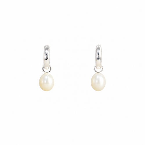Silver Huggie with Pearl Drop Earrings