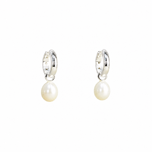 Silver Huggie with Pearl Drop Earrings