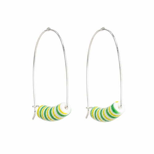 White, Green & Yellow Japanese Glass Earrings