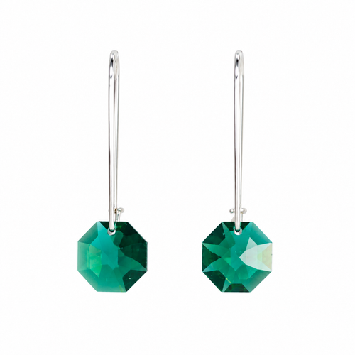 Emerald Green Octagonal Crystal Earrings