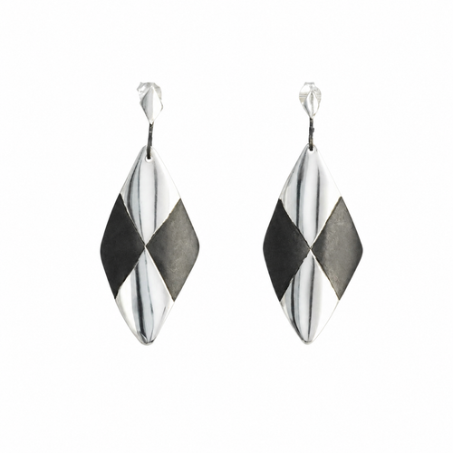 Small Silver Diamond Shield Earrings