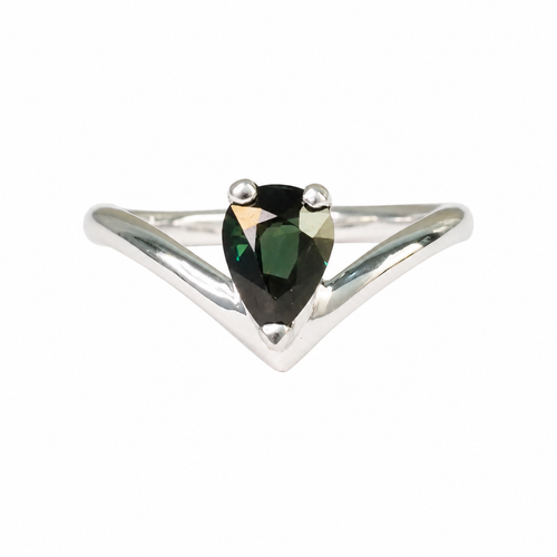Teal Sapphire V Ring