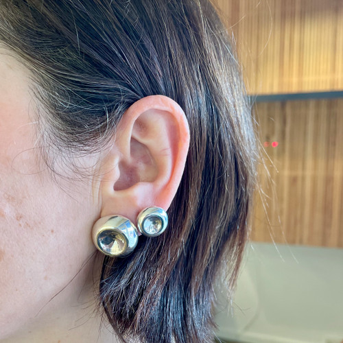 Large  Double Dome Silver Stud Earrings