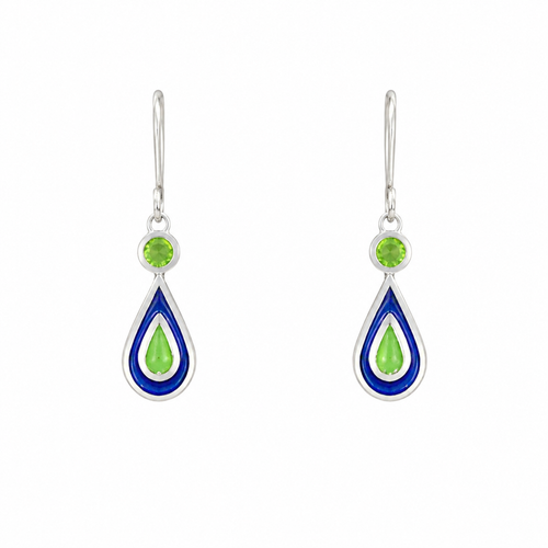 Green & Blue Enamel Tear Drop Earrings