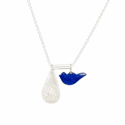 Lapis Bird & Flower Necklace