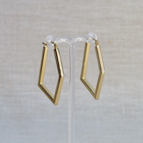 Yellow Gold Rhombus Hoop Earrings