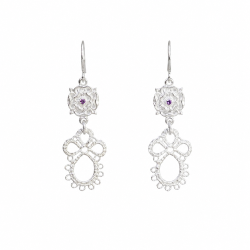 Sapphire Silver Lace Petal Earrings