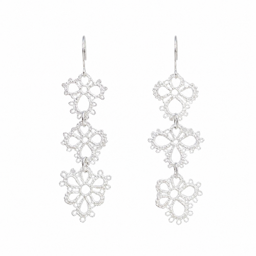 Silver Lace Charm Drop Earrings