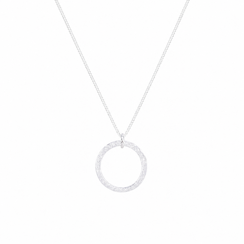 Silver Textured Circle Necklace