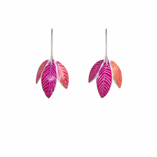 Small Red & Pink Three Leaf Earrings
