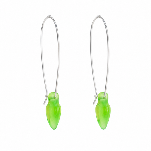 Green Arrowhead Glass Earrings