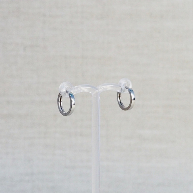 Square White Gold  Huggie Earrings