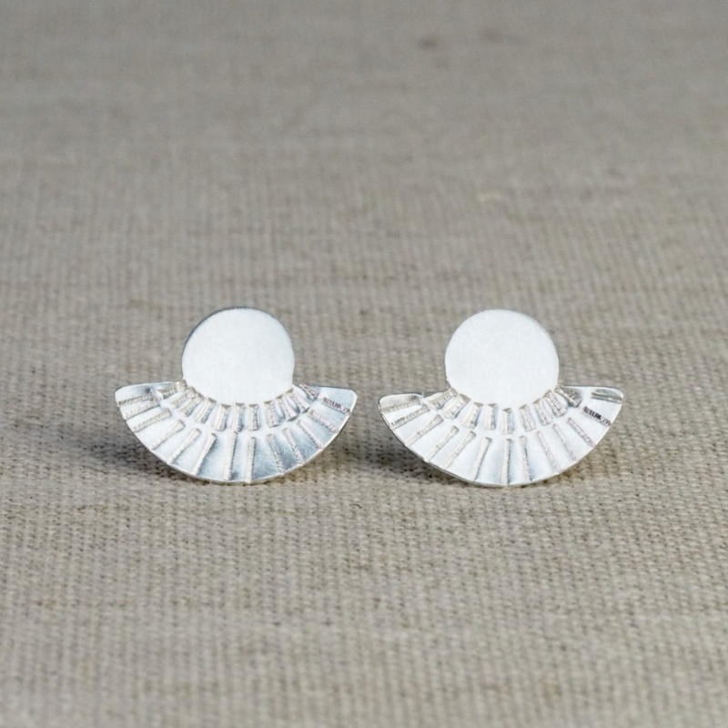 Large Silver Fan Out Stud Earrings