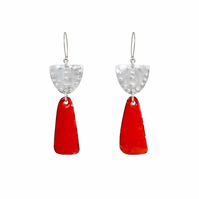 Silver & Rouge Enamel Earrings