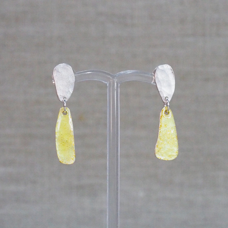 Silver & Pale Yellow Enamel Earrings