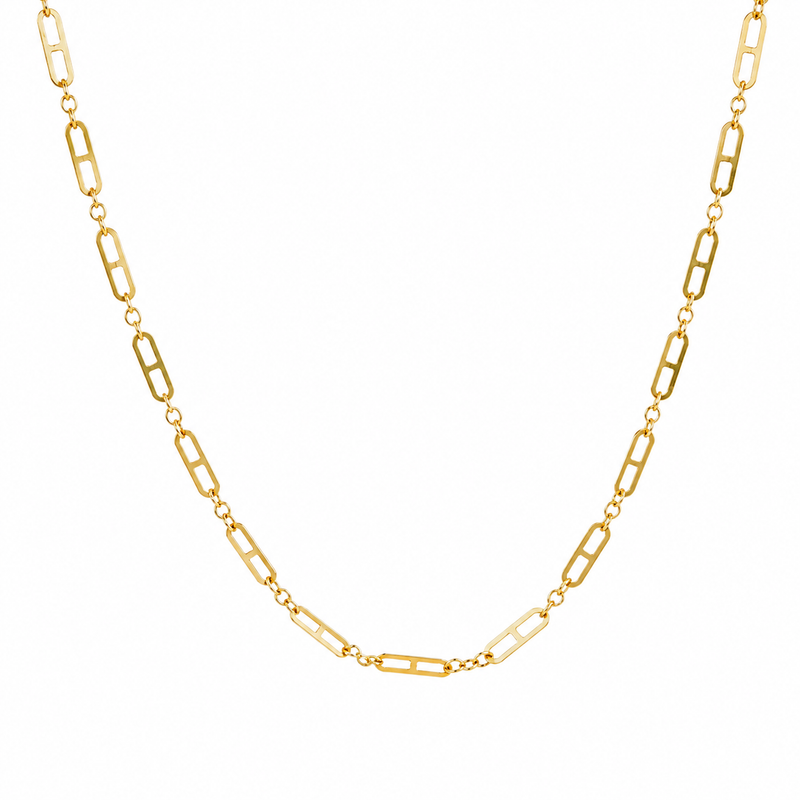 Yellow Gold Open Bar Link Necklace