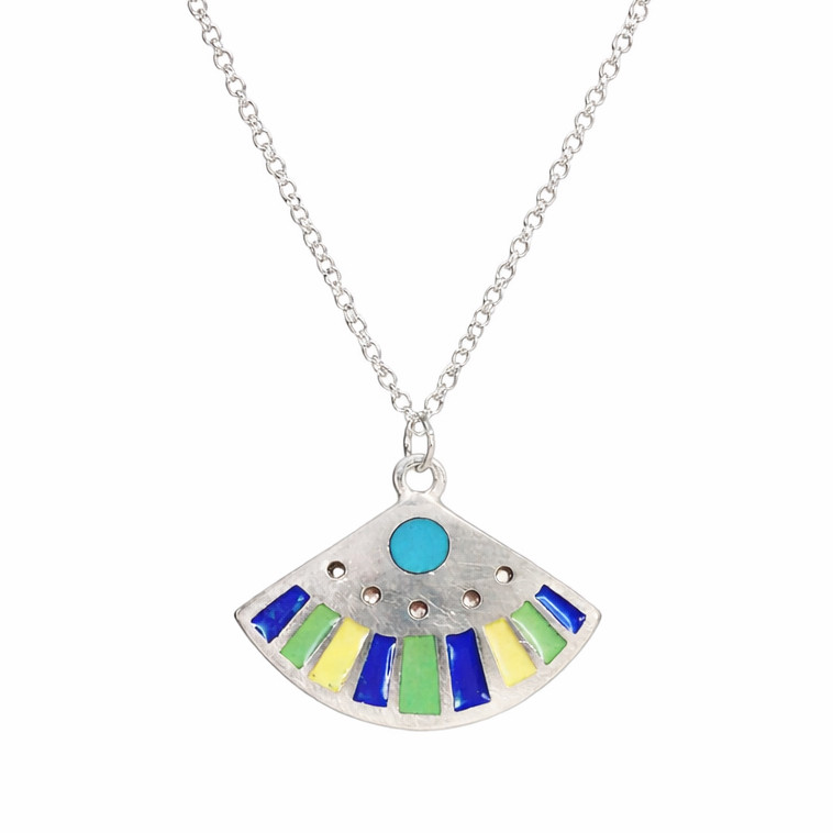 Silver, Blue & Yellow Fan Necklace