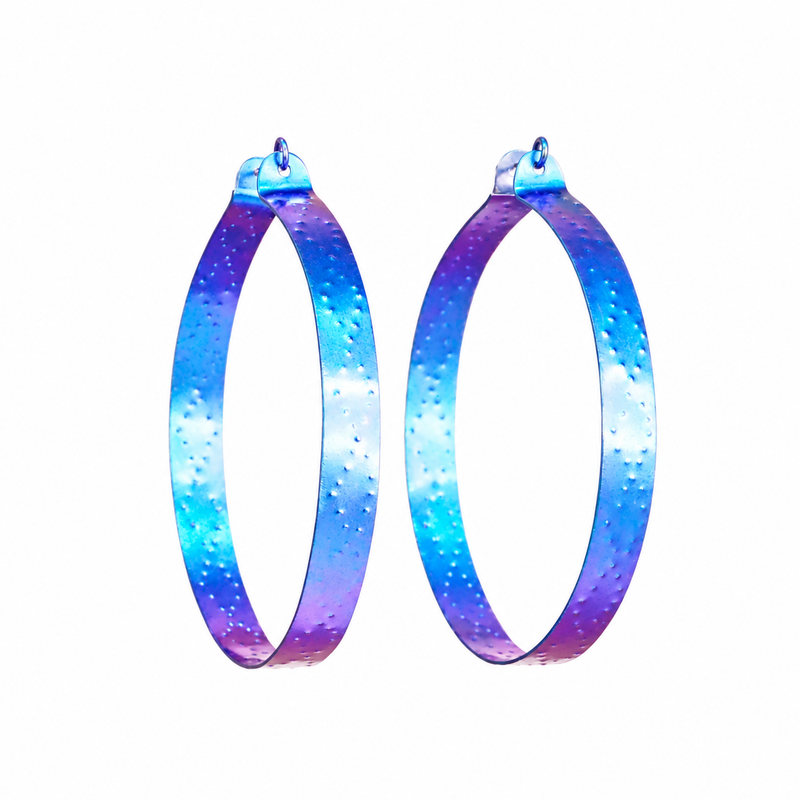 Large Blue Titanium Hoop Earrings