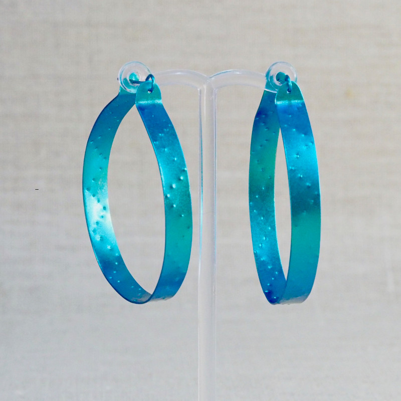 Medium Aqua Titanium Hoop Earrings