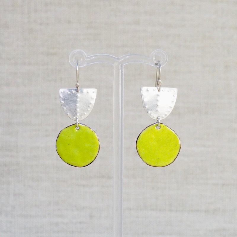 Silver & Chartreuse Enamel Earrings